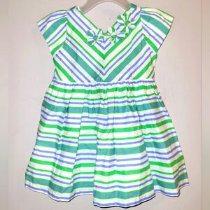 💠 Vintage Gymboree Spring Prep Blue Green Chevron Striped Dress Girls 6-12 🆕️
